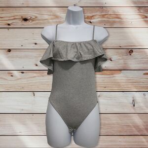 Striped bodysuit flounce top